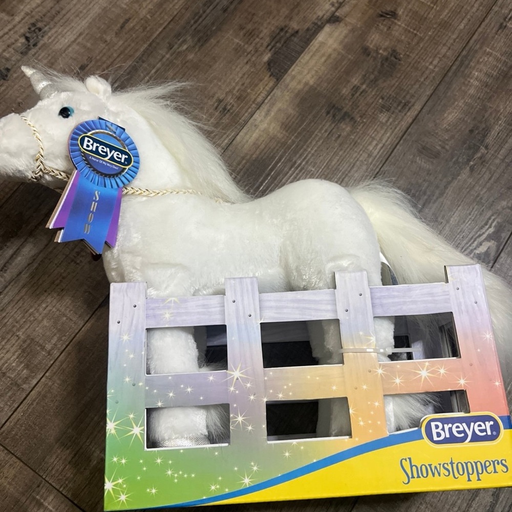 Breyer White Plush Unicorn with Blue Ribbon